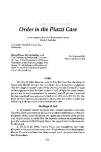 Order in the Piazzi Case In the Superior Court of Richmond County State of Georgia University Health Services, Inc., Petiiioner, V.