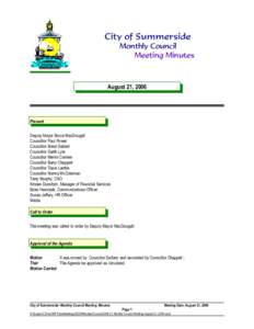 City of Summerside Monthly Council Meeting Minutes August 21, 2006