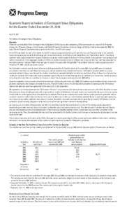 Quarterly Report to Holders of Contingent Value Obligations for the Quarter Ended December 31, 2010 April 15, 2011 To Holders of Contingent Value Obligations: Overview There are currently 98.6 million Contingent Value Ob