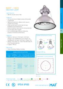 MAT - H03  HIGH BAY LIGHT MAT PRODUCTS  Light Source: