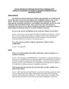 Advance Questions for Lieutenant General Victor E. Renuart, USAF, Nominee for Commander, U.S. Northern Command (USNORTHCOM) and Commander, NORAD