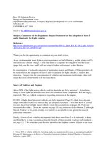 Comments on Euro 5 and 6 for Light vehicles regulatory impact statement – [removed]