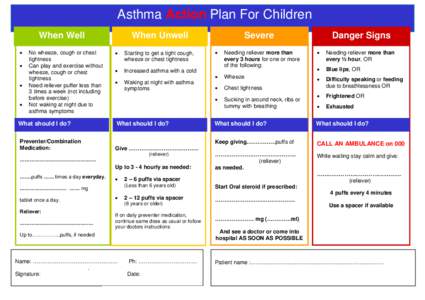 Asthma Action Plan For Children When Well    