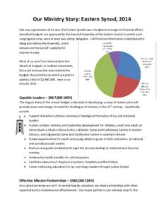 Our Ministry Story: Eastern Synod, 2014 Like any organization of its size, the Eastern Synod uses a budget to manage its financial affairs. Synodical budgets are approved by the biennial Assembly of the Eastern Synod, to