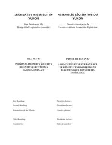 LEGISLATIVE ASSEMBLY OF YUKON ASSEMBLÉE LÉGISLATIVE DU YUKON