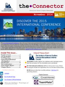 the Connector Vancouver Island Chapter Newsletter November[removed]The 2015 International Conference, July 5–8, 2015 in Vancouver, promises to be another record-breaking success, and