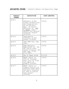 QUILEUTE TRIBE ­­ Exhibits Before the Magistrate Judge   EXHIBIT  NUMBER   DESCRIPTION 