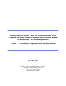 Potential Adverse Impacts Under the Definition of Solid Waste Exclusions (Including Potential Disproportionate Adverse Impacts to Minority and Low-Income Populations)