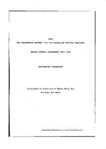 1933 THE LEGISLATIVE ASSEMBLY FOR THE AUSTRALIAN CAPITAL TERRITORY BOXING CONTROL (AMENDMENT) BILL[removed]EXPLANATORY MEMORANDUM