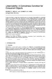 Linearizability: A Correctness Condition for Concurrent Objects MAURICE P. HERLIHY and JEANNETTE Carnegie Mellon University  M. WING