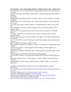 The Heat and Warmth Fund / Weatherization / Energy / Low Income Home Energy Assistance Program / Energy in the United States / DTE Energy / Monopolies
