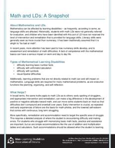 Math and LDs: A Snapshot Page 1 of 2