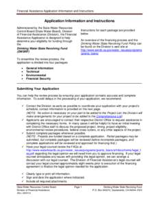 Financial Assistance Application Information and Instructions  Application Information and Instructions Administered by the State Water Resources Control Board (State Water Board), Division of Financial Assistance (Divis