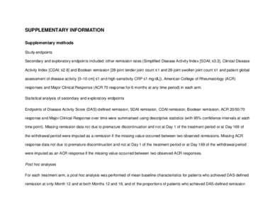 SUPPLEMENTARY INFORMATION Supplementary methods Study endpoints Secondary and exploratory endpoints included: other remission rates (Simplified Disease Activity Index [SDAI; ≤3.3], Clinical Disease Activity Index [CDAI