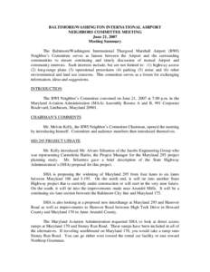 Baltimore/Washington International Thurgood Marshall Airport / Maryland Aviation Administration / BWI Rail Station / Airport / Interstate 195 / Maryland Route 170 / Linthicum / Noise regulation / Aircraft noise / Maryland / Baltimore-Washington International Thurgood Marshall Airport / Noise pollution