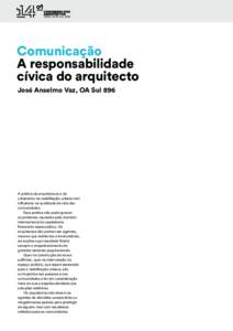Comunicação A responsabilidade cívica do arquitecto José Anselmo Vaz, OA Sul 896  A prática da arquitectura e do