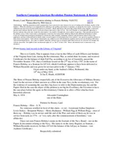 Southern Campaign American Revolution Pension Statements & Rosters Bounty Land Warrant information relating to Francis Hobday VAS1552 Transcribed by Will Graves vsl[removed]