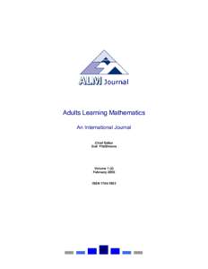 Adults Learning Mathematics An International Journal Chief Editor Gail FitzSimons  Volume 1 (2)