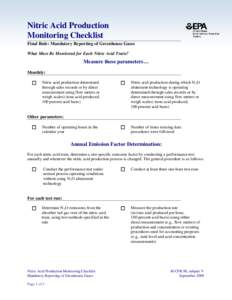 Nitric Acid Production Monitoring Checklist