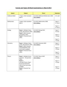 Format and Topics S4 Mock Examinations in March[removed]SUBJECT FORMAT