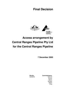 Final Decision  Access arrangement by Central Ranges Pipeline Pty Ltd for the Central Ranges Pipeline