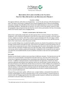 RESTORING ESTUARIES FOR HEALTHY SALMON: THE TEN MILE RIVER ESTUARY RESTORATION PROJECT SALMON AT RISK Throughout California, wild salmon are disappearing — as are the jobs and ways of life that depend on them. The Natu