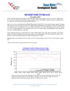 Texas Water Conditions Report  RESERVOIR STORAGE