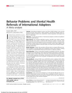 CLINICIAN’S CORNER  REVIEW Behavior Problems and Mental Health Referrals of International Adoptees