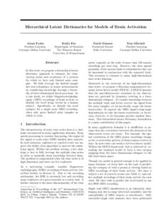 Hierarchical Latent Dictionaries for Models of Brain Activation  Alona Fyshe Machine Learning Carnegie Mellon University