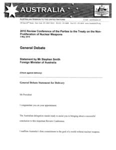 AUSTRALIAN MISSION TO THE UNITED NATIONS 150 East 42nd Street, New York NY[removed]Ph[removed]E-maii [removed]