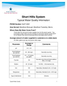 Short Hills System Typical Water Quality Information PWSID Number: NJ0712001 Area Served: Mendham Borough, Mendham Township, Morris Where Does My Water Come From? Three wells that use ground water supplies from the Bruns