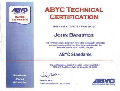 CERTIFIED  MARINE TECHNICIAN  ABYC TECHNICAL