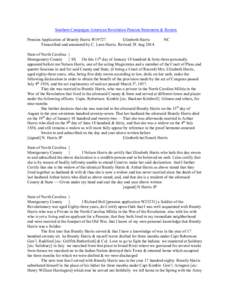 Southern Campaigns American Revolution Pension Statements & Rosters Pension Application of Brantly Harris W19727 Elizabeth Harris Transcribed and annotated by C. Leon Harris. Revised 28 Aug[removed]NC