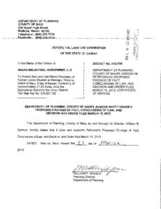 DEPARTMENT OF PLANNING COUNTY OF MAUl 200 South High Street Wailuku, Hawaii[removed]Telephone: ([removed]Facsimile: ([removed]