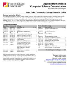 Applied Mathematics Computer Science Concentration Bachelor of Science Degree Glen Oaks Community College Transfer Guide General Admission Criteria