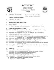 ROTHESAY COUNCIL MEETING Rothesay Town Hall Monday, January 13, 2014 7:00 p.m.