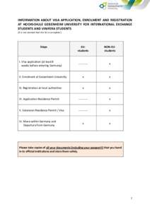 INFORMATION ABOUT VISA APPLICATION, ENROLMENT AND REGISTRATION AT HOCHSCHULE GEISENHEIM UNIVERSITY FOR INTERNATIONAL EXCHANGE STUDENTS AND VINIFERA STUDENTS (It is not claimed that this list is complete!)  Steps