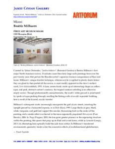 Expósito, Frank, “Beatriz Milhazes,” Artforum, December, 2014. Accessed online: http://artforum.com/picks/id=49347 Miami Beatriz Milhazes PÉREZ ART MUSEUM MIAMI