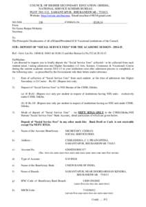 COUNCIL OF HIGHER SECONDARY EDUCATION: ODISHA, NATIONAL SERVICE SCHEME BUREAU. PLOT NO. C/2, SAMANTAPUR, BHUBANESWAR : [removed]Website: http://ori.nic.in/chseonss Email:[removed] NO.NSS ____________336______