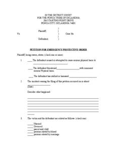 IN THE DISTRICT COURT FOR THE PONCA TRIBE OF OKLAHOMA 206 STARTING POINT DRIVE PONCA CITY, OKLAHOMA[removed]Plaintiff, Vs.