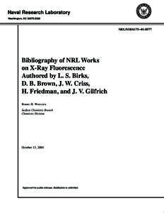 Naval Research Laboratory Washington, DC[removed]NRL/MR[removed]Bibliography of NRL Works