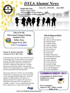 DYLA Alumni News Inside this issue: Issue No. DYLA04  July 2013