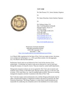 NEW YORK Mr. Ben Pierson, P.E., Senior Sanitary Engineer Or Mr. James Meacham, Senior Sanitary Engineer Or Mr. William Gilday, P.E.