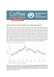 Coffee market recovers slightly from December slump After reaching its lowest level in 22 months in December 2017, the monthly average of the ICO composite indicator price increased by 1.4% toUS cents/lb in Janua