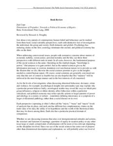 The Innovation Journal: The Public Sector Innovation Journal, Vol. 15(2), article 12.  Book Review Zak Cope Dimensions of Prejudice: Towards a Political Economy of Bigotry Bern, Switzerland: Peter Lang, 2008