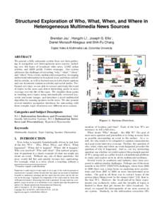 Structured Exploration of Who, What, When, and Where in Heterogeneous Multimedia News Sources Brendan Jou , Hongzhi Li* , Joseph G. Ellis* , Daniel Morozoff-Abegauz and Shih-Fu Chang ∗