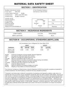 Occupational safety and health / Industrial hygiene / Beryllium / Health sciences / Beryllium poisoning / Threshold limit value / Berylliosis / Carcinogen / American Conference of Governmental Industrial Hygienists / Health / Medicine / Chemistry