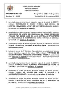 REGIÃO AUTÓNOMA DA MADEIRA ASSEMBLEIA LEGISLATIVA GABINETE DA PRESIDÊNCIA ORDEM DE TRABALHOS Sessão nº 02 – 09h00