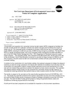 = _________________________________________________ New York State Department of Environmental Conservation  Notice of Complete Application