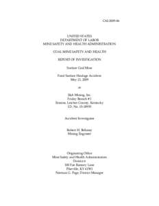 MSHA - Report of Investigation - Surface Coal Mine -  Fatal Powered Haulage Accident Occuring May 21, 2009